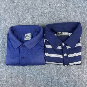 [Lot of 2] Callaway Opti Dri Mens Large Blue White Striped Solid Golf Polo Shirt